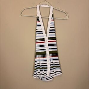 Abercrombie & Fitch White w/ Light Blue, Green, & Red Striped Halter Tank Medium
